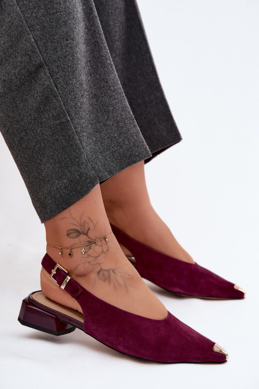 Peau Sandales femme en daim Sur un talon bas D&A CR61-3050 Bourgogne