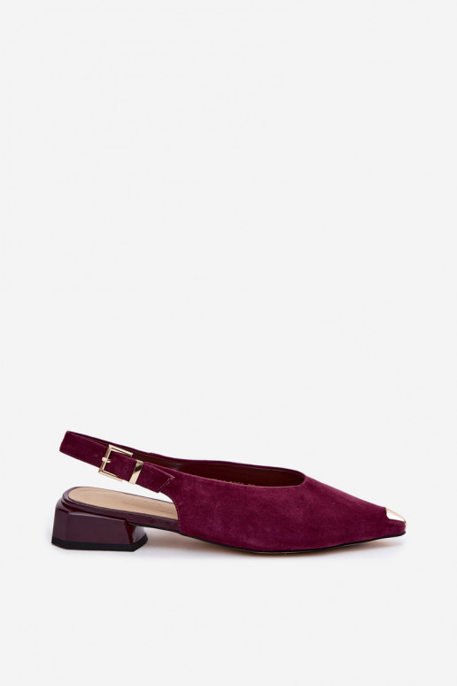 Sandales en daim pour femmes à talons bas D&A CR61-3050 bordeaux