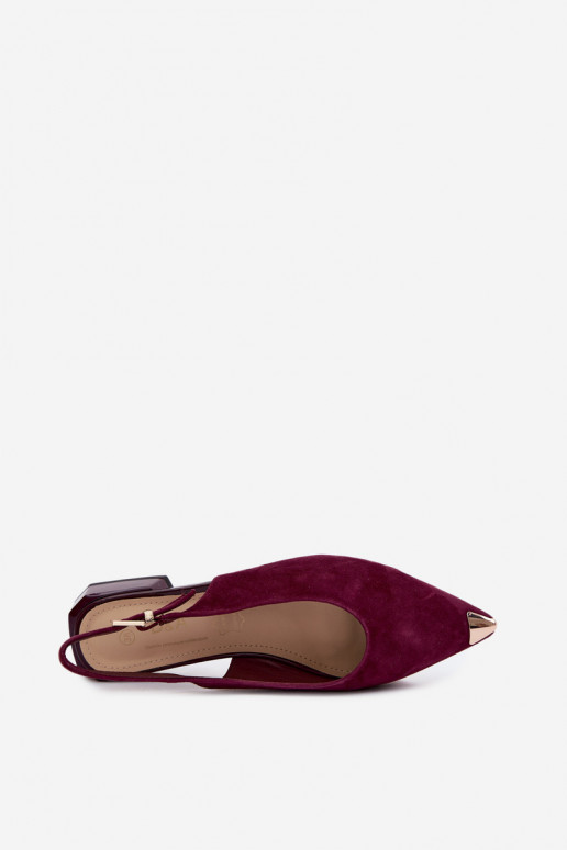 Sandales en daim pour femmes à talons bas D&A CR61-3050 bordeaux
