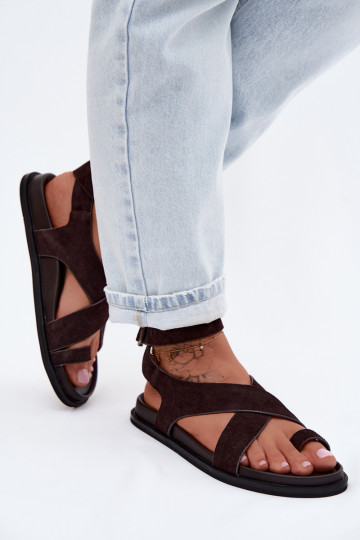 Sandales platesActivéturalnego en daimu D&A CR61-3049 CzekoladoÀe