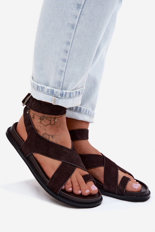 Sandales platesActivéturalnego en daimu D&A CR61-3049 CzekoladoÀe