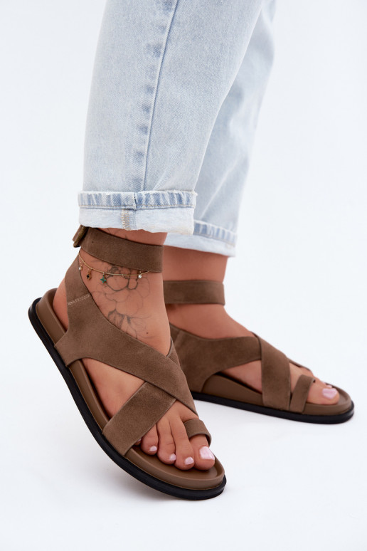 Sandales platesActivéturalnego en daimu D&A CR61-3049 beige