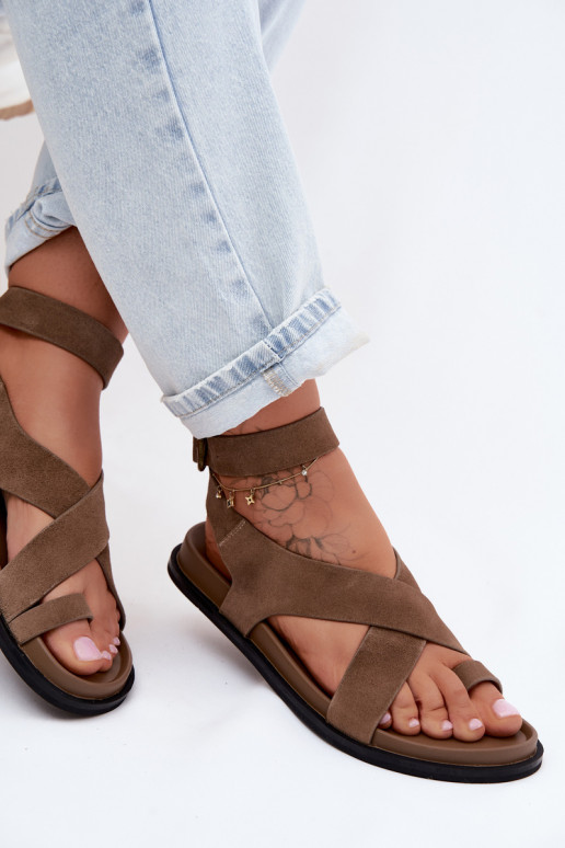 Sandales platesActivéturalnego en daimu D&A CR61-3049 beige