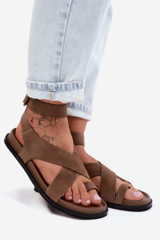 Sandales platesActivéturalnego en daimu D&A CR61-3049 beige