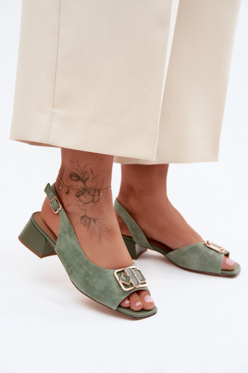 Sandales élégantes à talons en daim synthétique vert 2