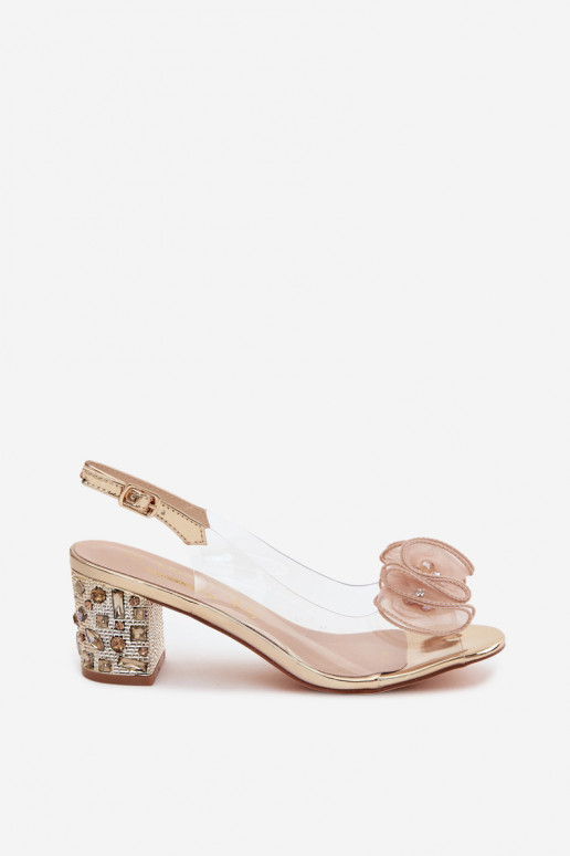 Sandales transparentes à talons avec des gemmes scintillantes en or