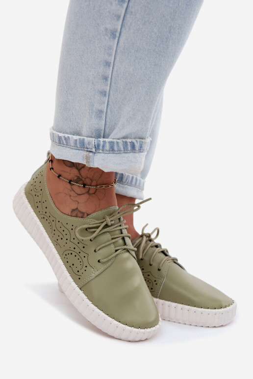 avec des éléments ajourés chaussures Féminin avec des lacets couleur verte Pearla