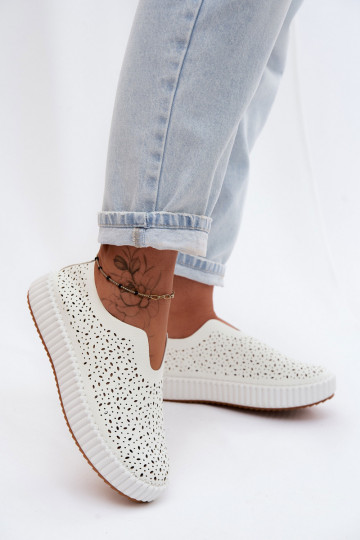 Chaussures à enfiler avec éléments en dentelle et plateforme en blanc Glamma