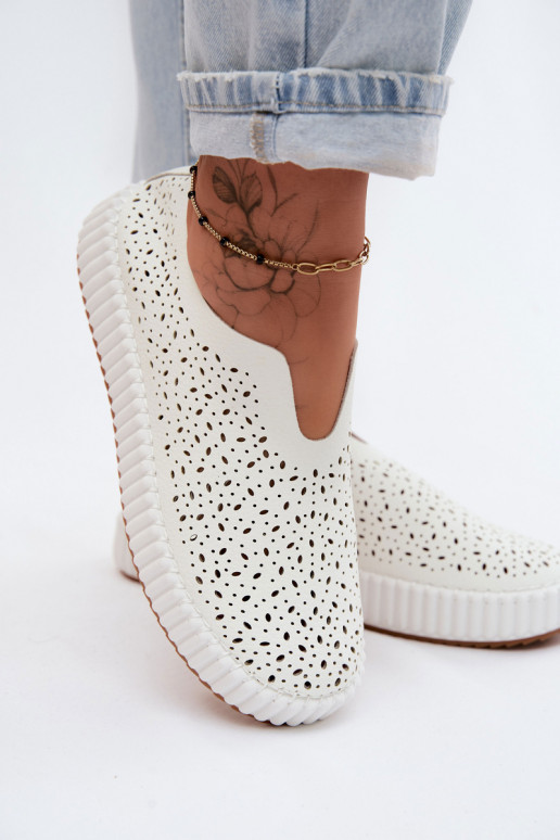 Chaussures à enfiler avec éléments en dentelle et plateforme en blanc Glamma