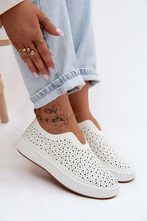 Chaussures à enfiler avec éléments en dentelle et plateforme en blanc Glamma