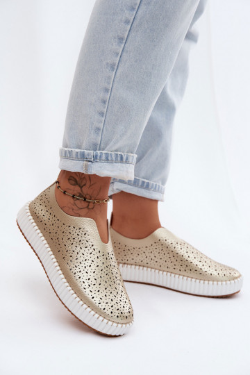 Chaussures à enfiler avec éléments en dentelle et plateforme en or Glamma 2
