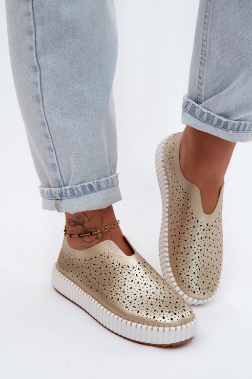 Chaussures à enfiler avec éléments en dentelle et plateforme en or Glamma