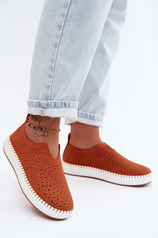 Chaussures à enfiler avec éléments en dentelle et plateforme en orange Glamma