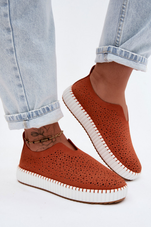 Chaussures à enfiler avec éléments en dentelle et plateforme en orange Glamma