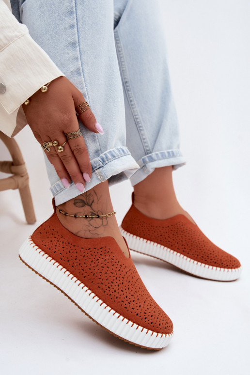 Chaussures à enfiler avec éléments en dentelle et plateforme en orange Glamma