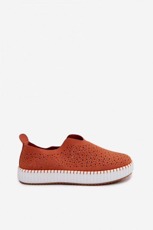Chaussures à enfiler avec éléments en dentelle et plateforme en orange Glamma
