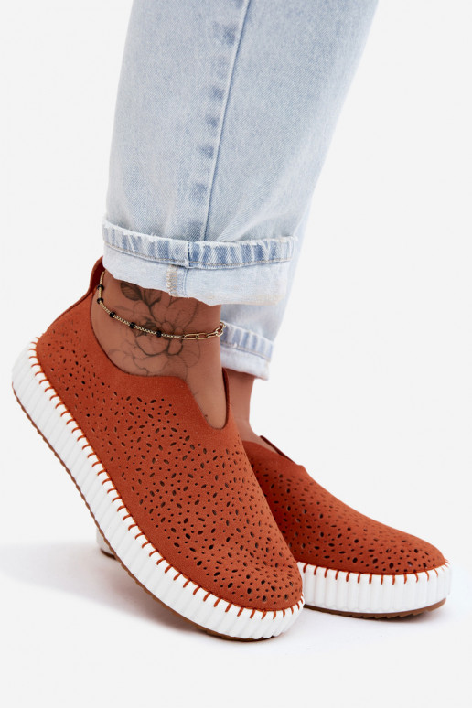 Chaussures à enfiler avec éléments en dentelle et plateforme en orange Glamma