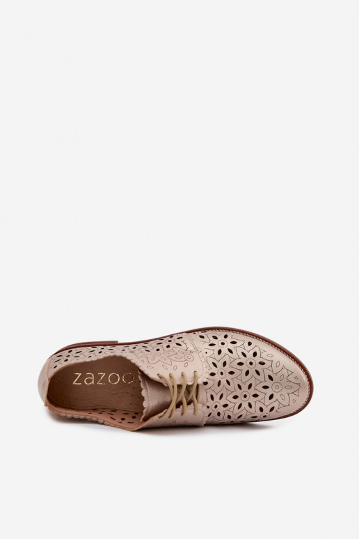 Chaussures en cuir avec éléments en dentelle et talons larges en or