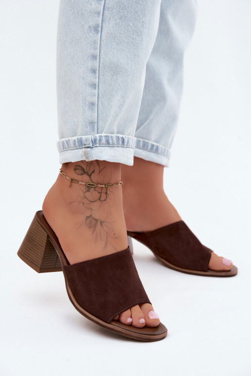 Peau Chaussons femme en daim avec des talons Zazoo 40519 CzekoladoÀe