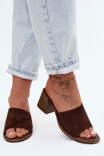 Peau Chaussons femme en daim avec des talons Zazoo 40519 CzekoladoÀe 2