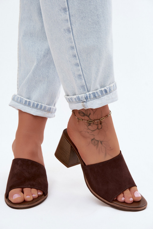 Peau Chaussons femme en daim avec des talons Zazoo 40519 CzekoladoÀe