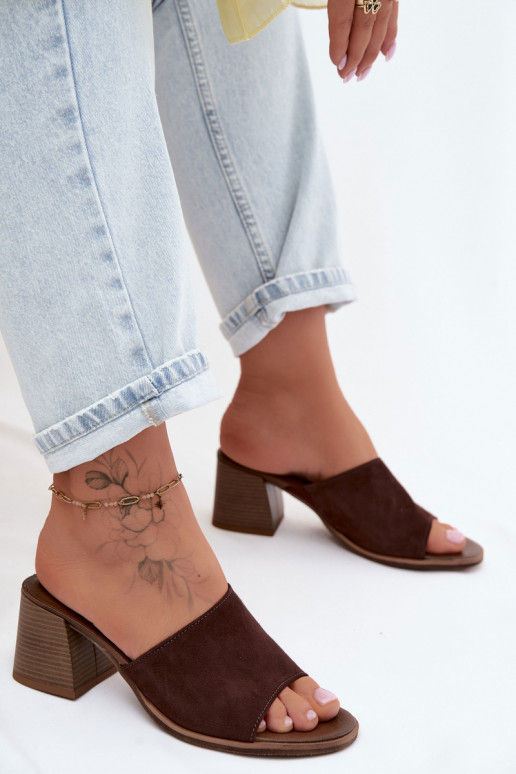 Peau Chaussons femme en daim avec des talons Zazoo 40519 CzekoladoÀe