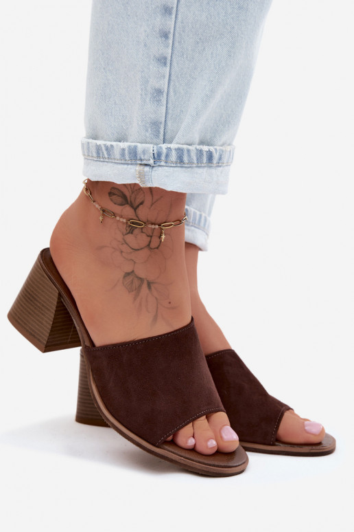 Peau Chaussons femme en daim avec des talons Zazoo 40519 CzekoladoÀe