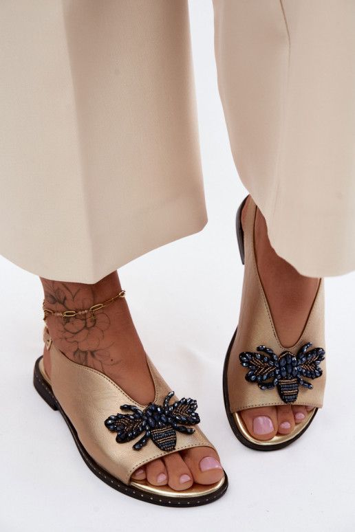 avec éclat Sandales pour femmes avec des ornements isocèle couleur dorée Russona