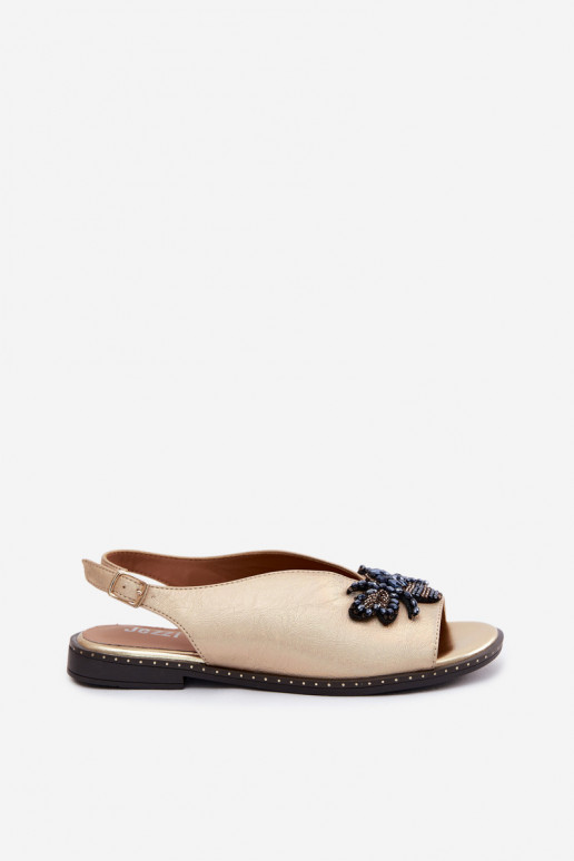 Sandales brillantes avec ornements en or plat Russona