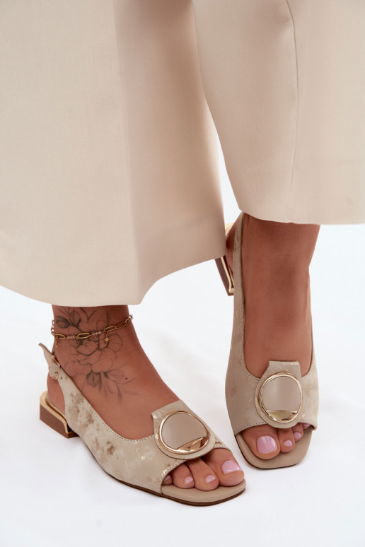 Sandales avec talons larges et ornements en or Glima