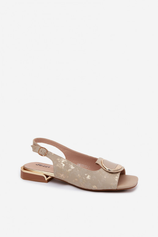 Sandales avec talons larges et ornements en or Glima