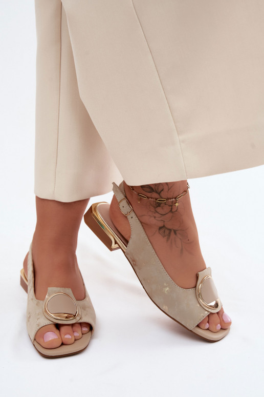 Sandales avec talons larges et ornements en or Glima