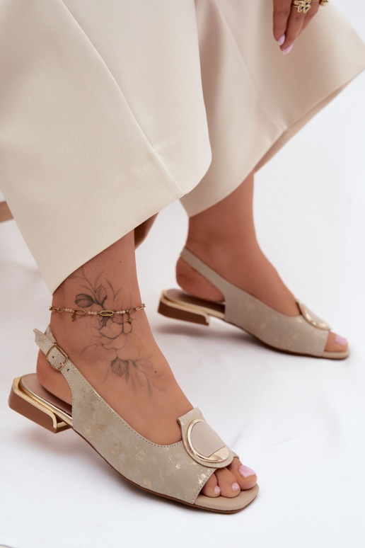 Sandales avec talons larges et ornements en or Glima