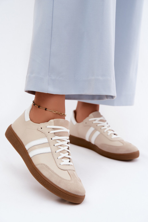 Baskets basses en cuir pour femmes Zazoo N1068 couleur sable