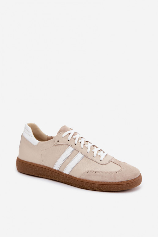 Baskets basses en cuir pour femmes Zazoo N1068 couleur sable