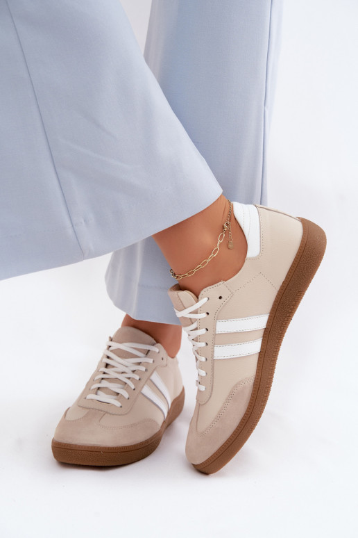 Baskets basses en cuir pour femmes Zazoo N1068 couleur sable