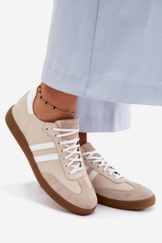 Baskets basses en cuir pour femmes Zazoo N1068 couleur sable