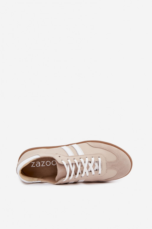 Baskets basses en cuir pour femmes Zazoo N1068 couleur sable