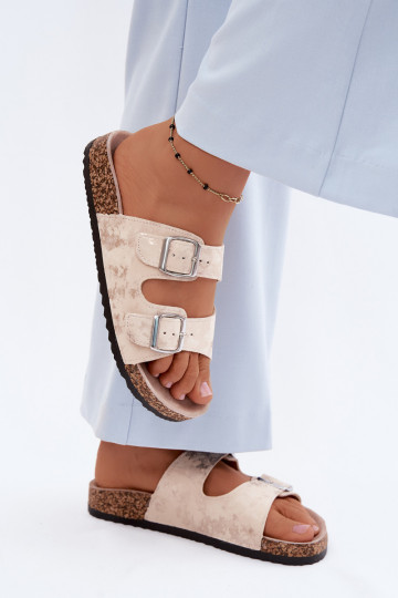 Féminin Chaussons Sur Korek avec boucles beige-couleur dorée Vivio