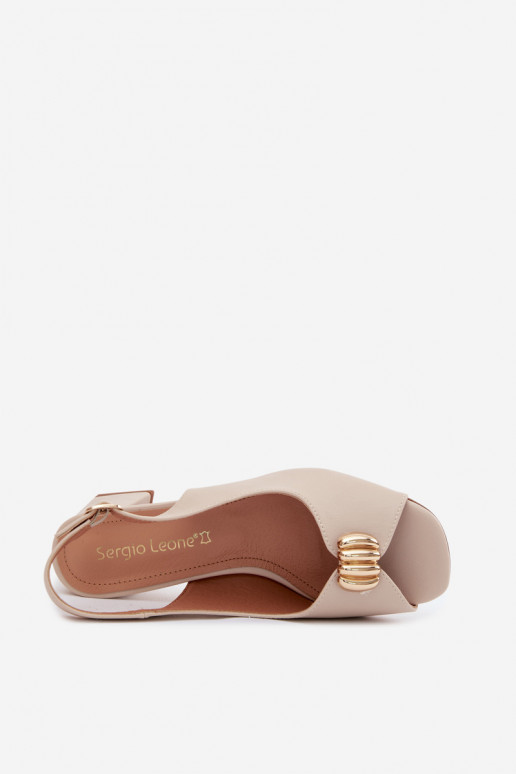 Sandales pour femmes avec détails dorés sur un talon bloc Sergio Leone SK159 couleur sable