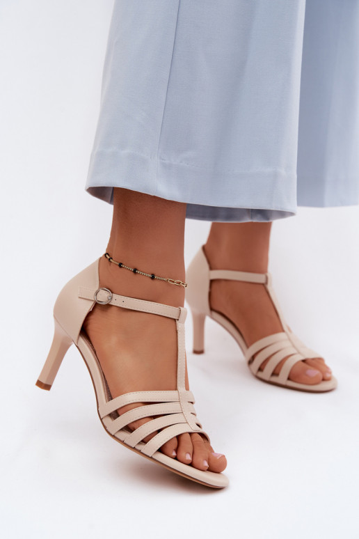 Sandales pour femmes avec des brides sur un talon fin couleur sable par Sergio Leone