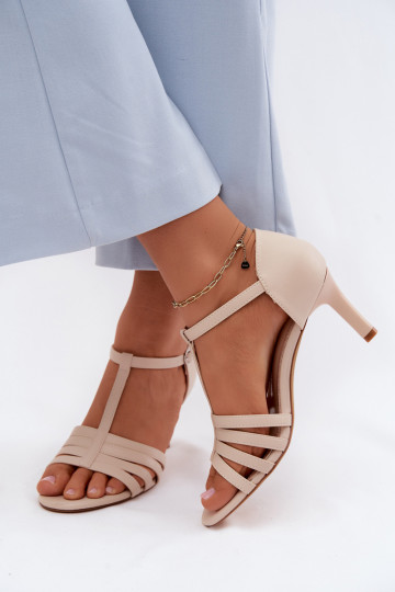 Sandales pour femmes avec des bandes Activé Smukłym Obcasie Sergio Leone SK132 beige 2
