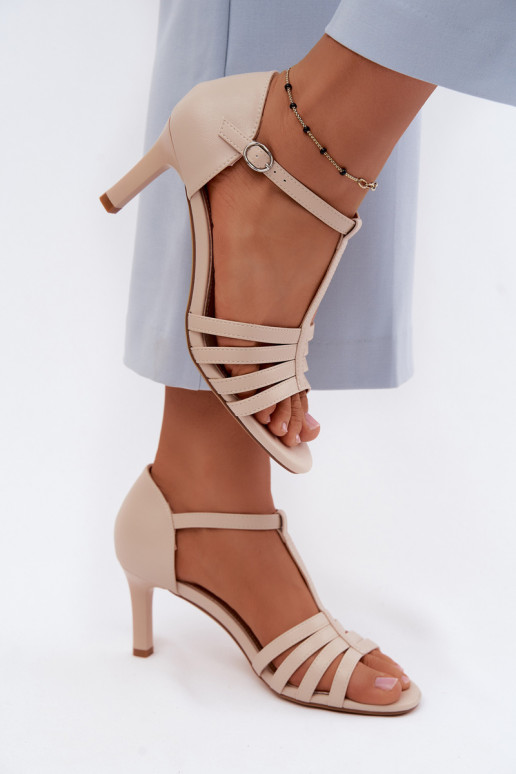 Sandales pour femmes avec des brides sur un talon fin couleur sable par Sergio Leone