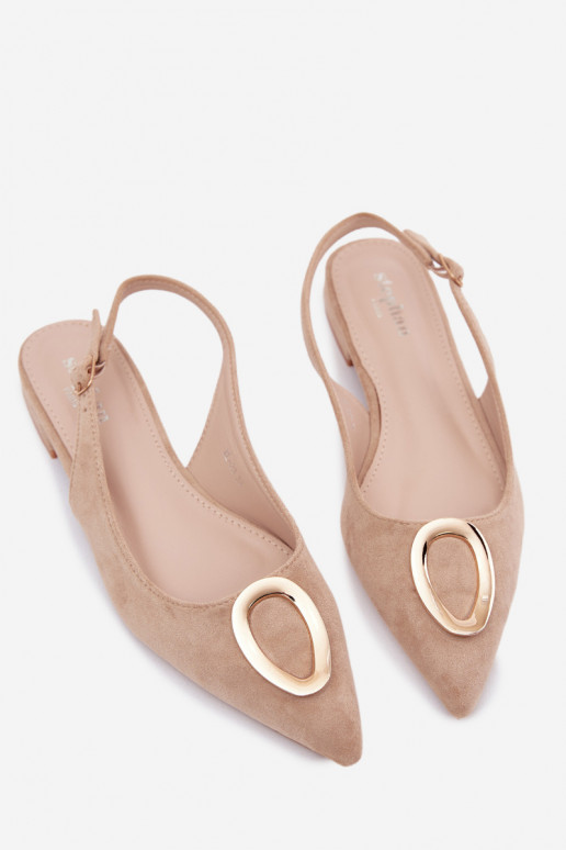 Sandales pour femmes avec des talons larges avec des ornements beige Sparkle