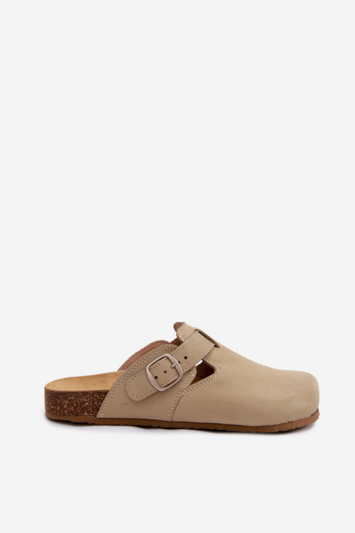 Chaussons en cuir Mule avec boucles de couleur pistache par Zazoo