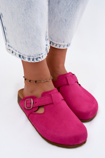 Chaussons en cuir Mule avec boucles de couleur rose par Zazoo