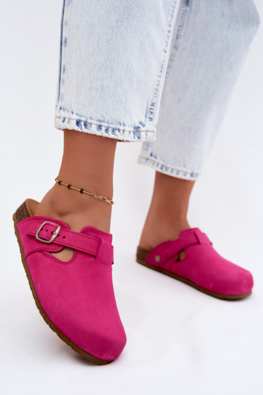 Chaussons en cuir Mule avec boucles de couleur rose par Zazoo