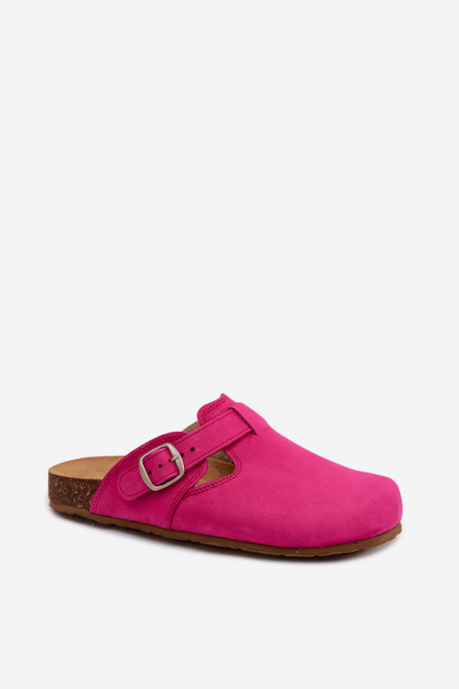 Chaussons en cuir Mule avec boucles de couleur rose par Zazoo