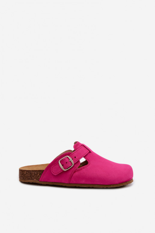 Chaussons en cuir Mule avec boucles de couleur rose par Zazoo