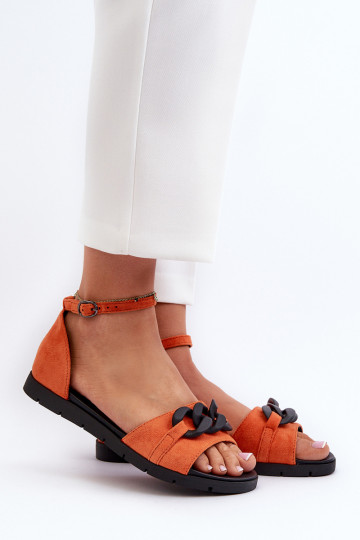 Sandales plates pour femmes avec chaînes en orange Vinceza 17320 2